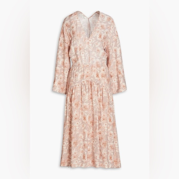 Vince Dahlia Pink Floral Print V-neck Dress, Open Back, Size XS - Picture 4 of 16